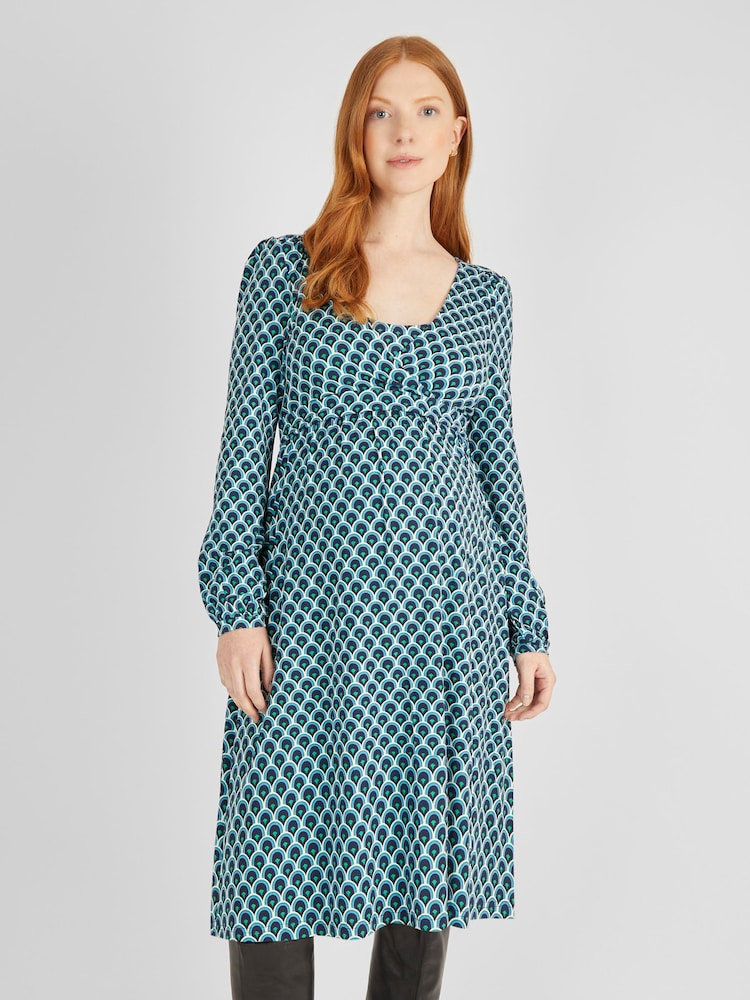 JoJo Maman Bébé Navy Geo Maternity & Nursing Wrap Dress - Image 2 of 4