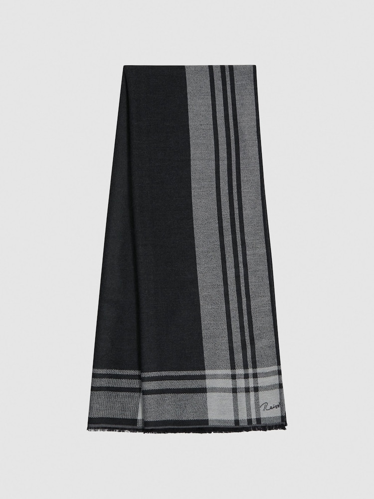 Reiss Black/White Clara Checked Embroidered Scarf - Image 1 of 4