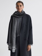 Reiss Black/White Clara Checked Embroidered Scarf - Image 2 of 4