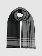 Reiss Black/White Clara Checked Embroidered Scarf - Image 3 of 4