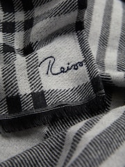 Reiss Black/White Clara Checked Embroidered Scarf - Image 4 of 4