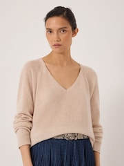 Hush Natural Constance Cashmere V-Neck Jumper - Image 1 of 5