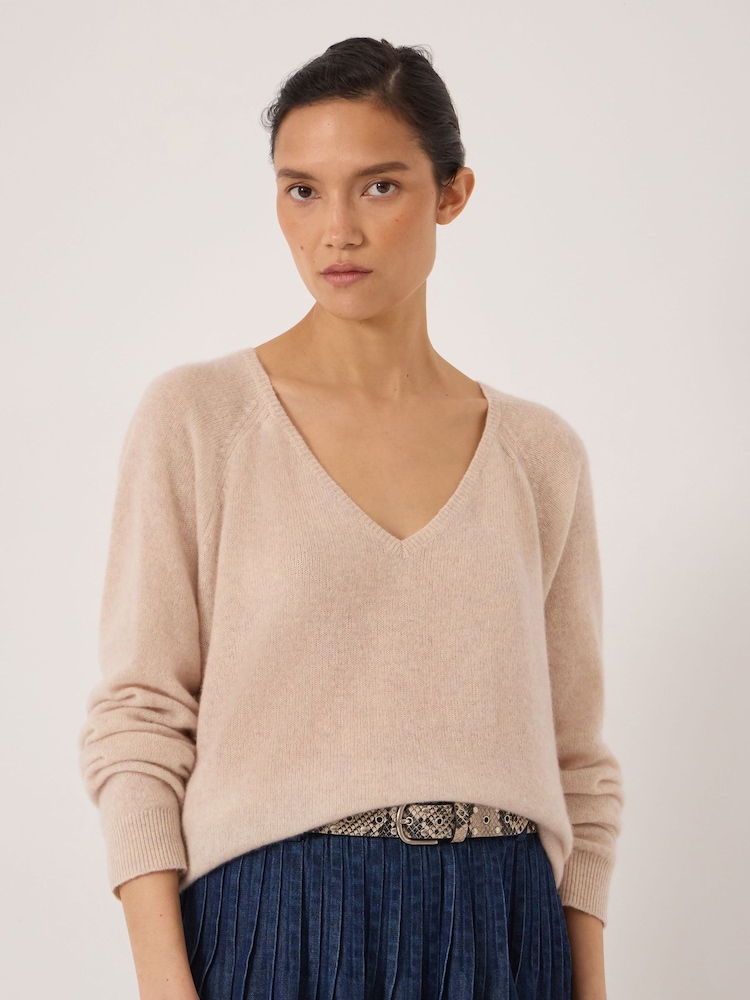 Hush Natural Constance Cashmere V-Neck Jumper - Image 1 of 5 Hush Natural Constance Cashmere V-Neck Jumper - Image 1 of 5