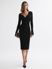 Reiss Black Avery Ribbed Knit Midi Dress - Image 1 of 5