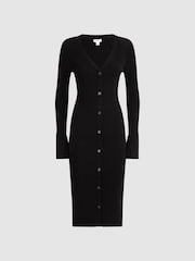 Reiss Black Avery Ribbed Knit Midi Dress - Image 2 of 5