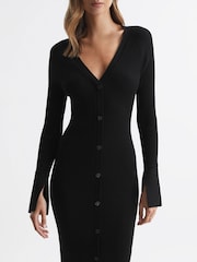 Reiss Black Avery Ribbed Knit Midi Dress - Image 3 of 5
