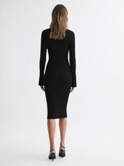 Reiss Black Avery Ribbed Knit Midi Dress - Image 4 of 5