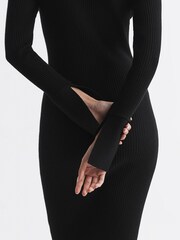 Reiss Black Avery Ribbed Knit Midi Dress - Image 5 of 5