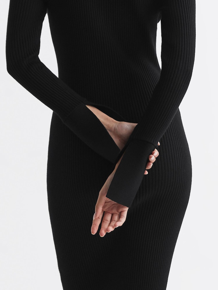 Reiss Black Avery Ribbed Knit Midi Dress - Image 5 of 5