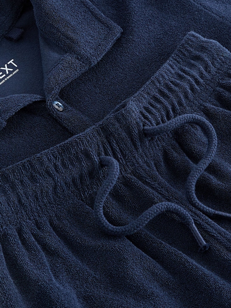 Navy Blue Towelling Short Sleeve Shirt and Shorts Set (3-16yrs) - Image 3 of 3