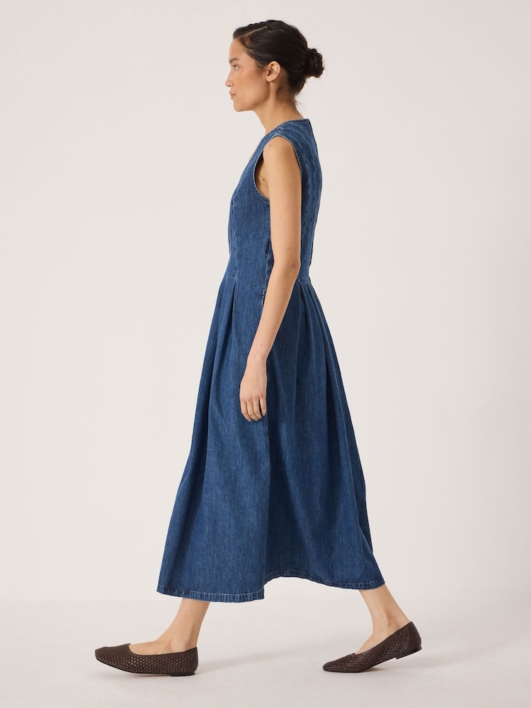 Hush Blue Priya Denim Pleat Release Dress - Image 2 of 6 Hush Blue Priya Denim Pleat Release Dress - Image 2 of 6