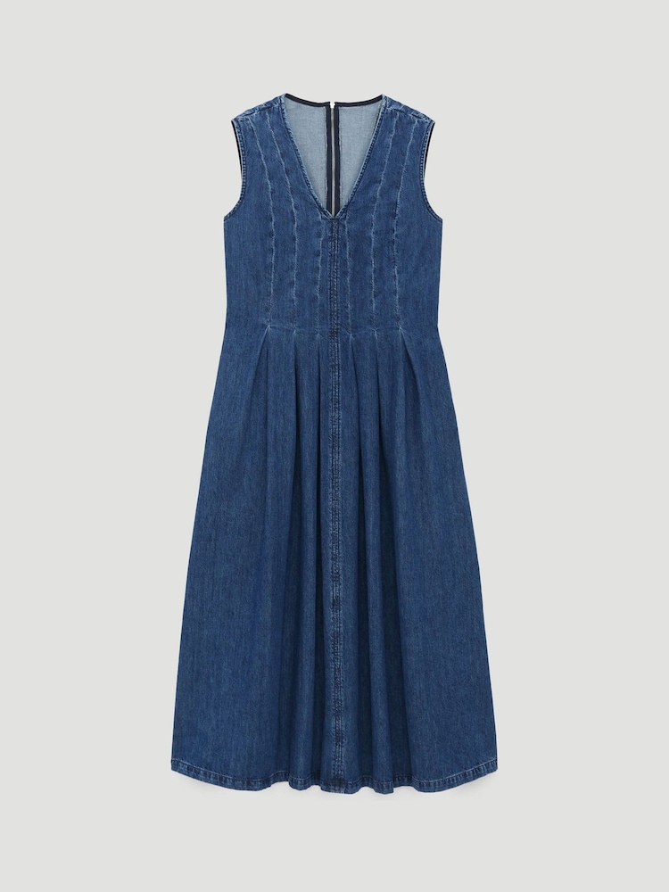 Hush Blue Priya Denim Pleat Release Dress - Image 6 of 6 Hush Blue Priya Denim Pleat Release Dress - Image 6 of 6
