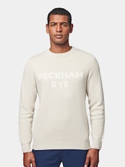 Peckham Rye Grey 100% Cotton Knitted Intarsia Crew Neck Jumper - Image 1 of 6