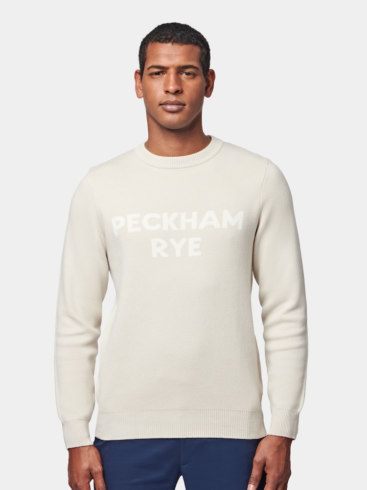 Peckham Rye Grey 100% Cotton Knitted Intarsia Crew Neck Jumper - Image 1 of 6