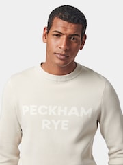 Peckham Rye Grey 100% Cotton Knitted Intarsia Crew Neck Jumper - Image 4 of 6