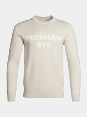 Peckham Rye Grey 100% Cotton Knitted Intarsia Crew Neck Jumper - Image 5 of 6