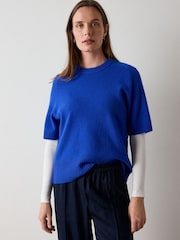 Whistles Blue Wool Knitted T-Shirt - Image 4 of 4