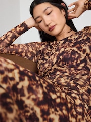 Whistles Brown Petite Abstract Animal Mesh Dress - Image 2 of 4