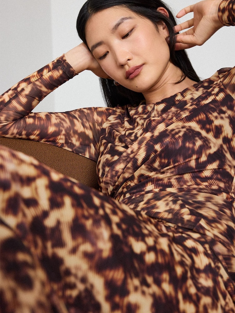 Whistles Brown Petite Abstract Animal Mesh Dress - Image 2 of 4