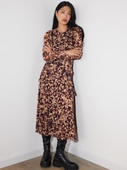 Whistles Brown Petite Abstract Animal Mesh Dress - Image 3 of 4