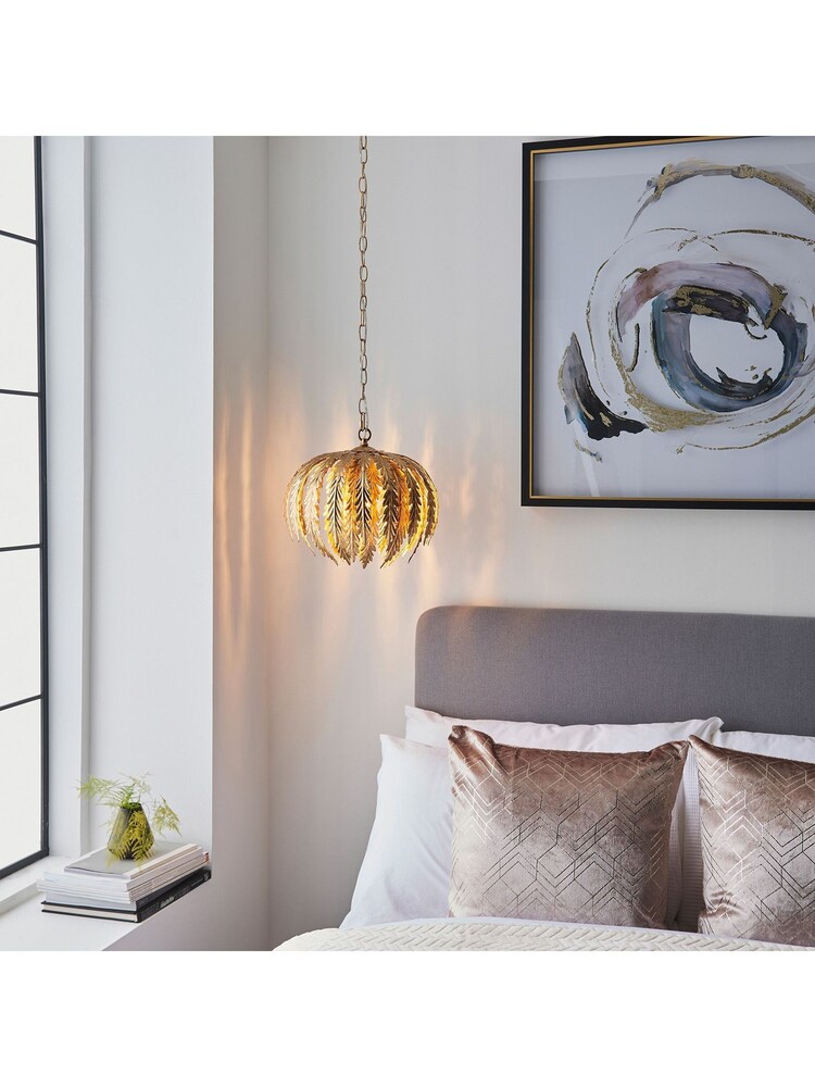 Gallery Home Gold Daphnie Gold Leaf 1 Bulb Pendant Ceiling Light - Image 1 of 7