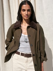 Hush Green Leopard Collar Barn Jacket - Image 1 of 7