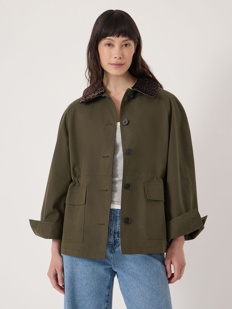 Hush Green Leopard Collar Barn Jacket - Image 2 of 7 Hush Green Leopard Collar Barn Jacket - Image 2 of 7