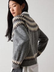 Whistles Grey Wool Mix Fairisle Detail Knit Jumper - Image 3 of 4