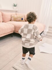 Stone Oversized Check All-Over Print 100% Cotton Sweatshirt and Shorts Set (3mths-7yrs) - Image 2 of 5