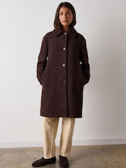 Whistles Brown Petite Boucle Wool Car Coat - Image 1 of 5