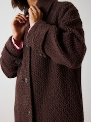 Whistles Brown Petite Boucle Wool Car Coat - Image 4 of 5