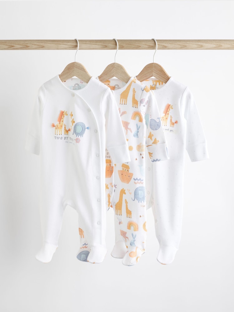 White Animals Baby Delicate Appliqué 100% Cotton Sleepsuits 3 Pack (0-2yrs) - Image 1 of 11 White Animals Baby Delicate Appliqué 100% Cotton Sleepsuits 3 Pack (0-2yrs) - Image 1 of 11