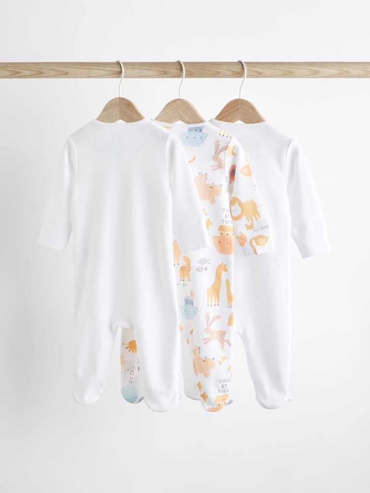 White Animals Baby Delicate Appliqué 100% Cotton Sleepsuits 3 Pack (0-2yrs) - Image 2 of 11 White Animals Baby Delicate Appliqué 100% Cotton Sleepsuits 3 Pack (0-2yrs) - Image 2 of 11
