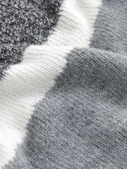 Grey Cropped Roll Neck Long Sleeve Colourblock Stripe Jumper - Image 6 of 6