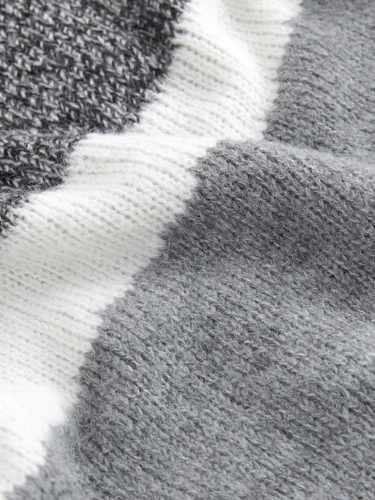 Grey Cropped Roll Neck Long Sleeve Colourblock Stripe Jumper - Image 6 of 6