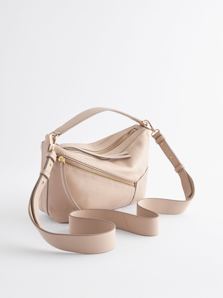 Mid Mink Brown Leather Zip Cross-Body Bag - Image 1 of 5