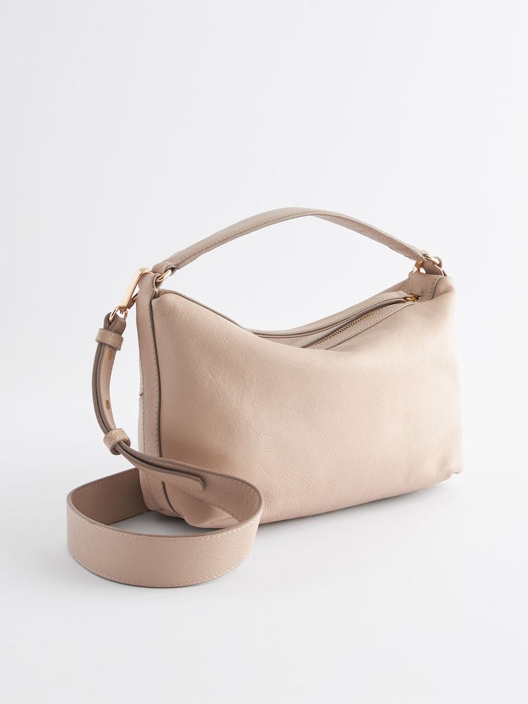 Mid Mink Brown Leather Zip Cross-Body Bag - Image 2 of 5