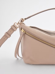 Mid Mink Brown Leather Zip Cross-Body Bag - Image 4 of 5