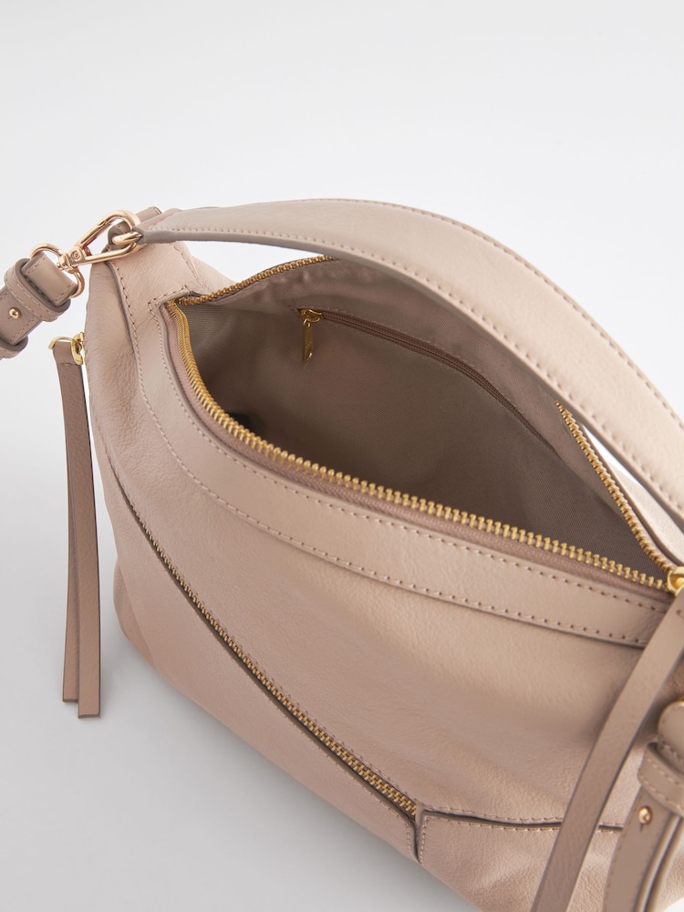 Mid Mink Brown Leather Zip Cross-Body Bag - Image 5 of 5