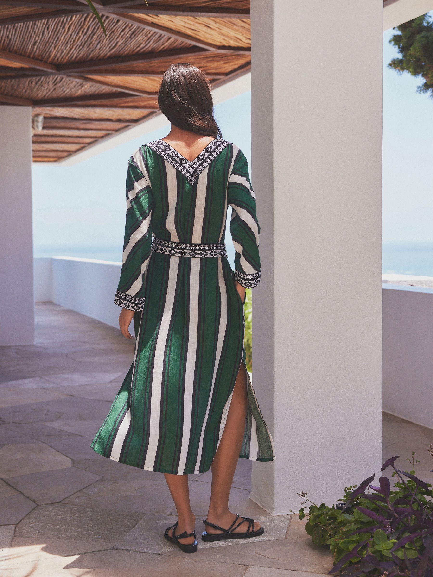 Buy Green/White Stripe Premium Stripe Belted Kaftan Summer