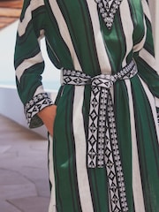 Green/White Stripe Premium Stripe Belted Kaftan Summer Dress - Image 4 of 7