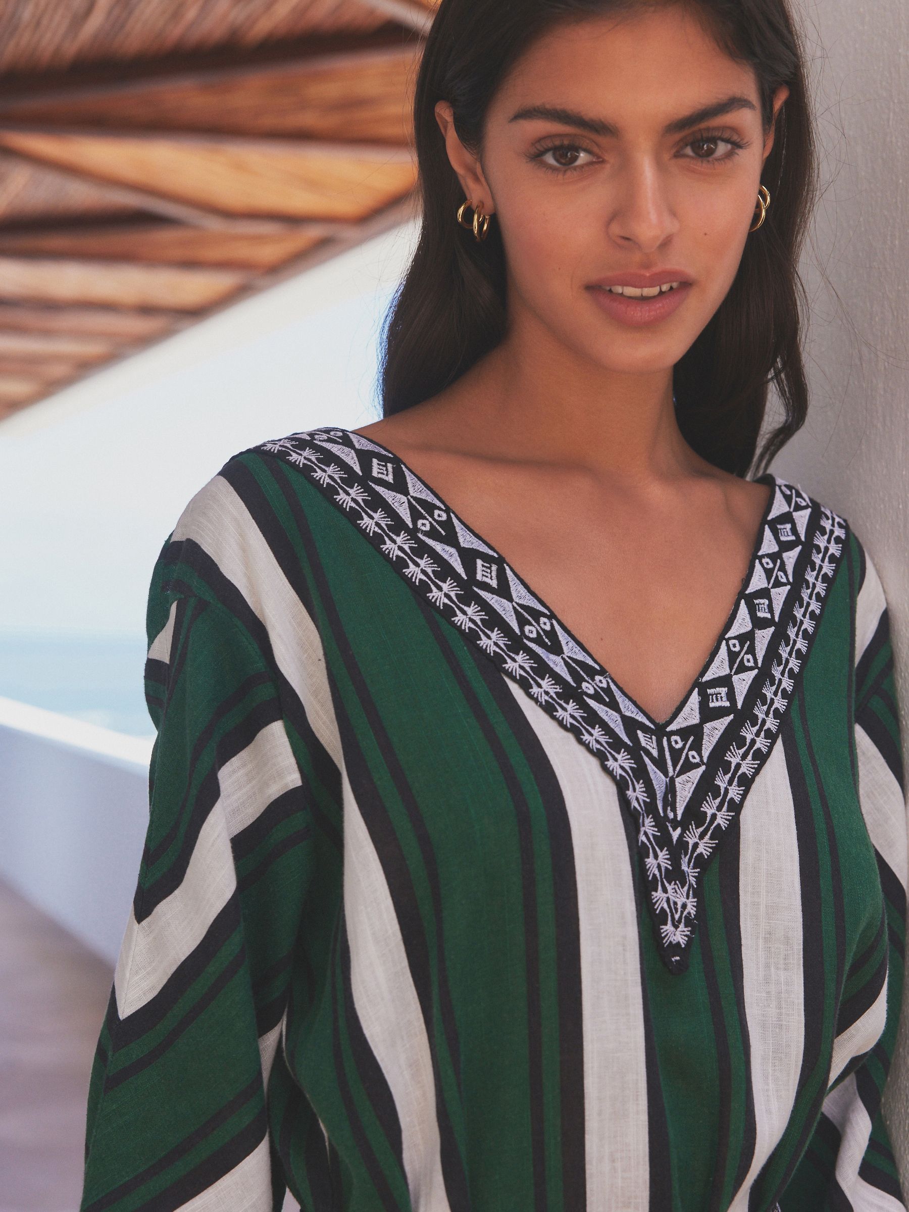 Buy Green/White Stripe Premium Stripe Belted Kaftan Summer