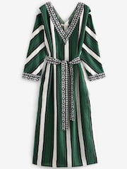 Green/White Stripe Premium Stripe Belted Kaftan Summer Dress - Image 6 of 7