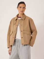 Hush Brown Elara Washed Cotton Funnel Neck Utility Jacket - Image 1 of 6