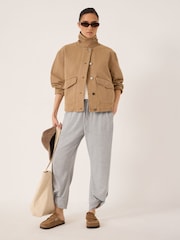 Hush Brown Elara Washed Cotton Funnel Neck Utility Jacket - Image 2 of 6