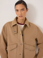 Hush Brown Elara Washed Cotton Funnel Neck Utility Jacket - Image 4 of 6