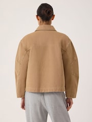 Hush Brown Elara Washed Cotton Funnel Neck Utility Jacket - Image 5 of 6