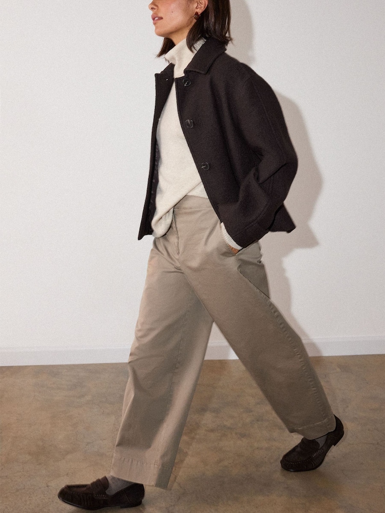 Whistles Brown Short Textured Wool Coat - Image 1 of 4
