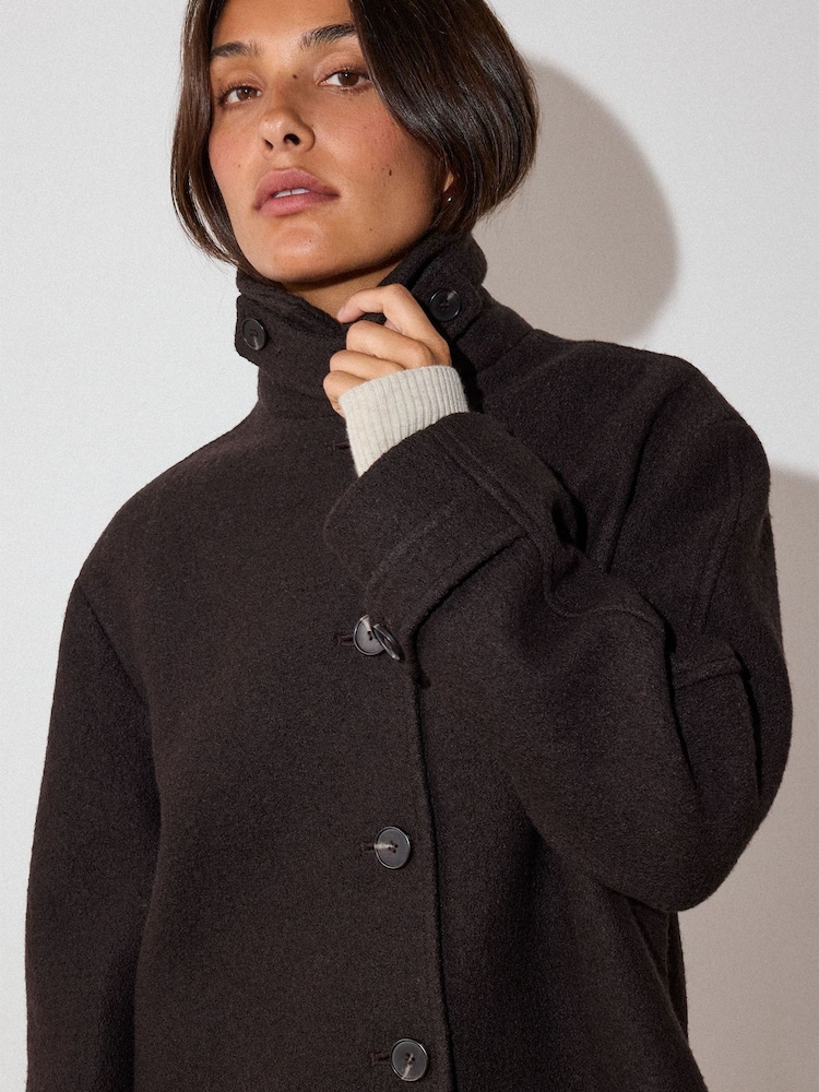 Whistles Brown Short Textured Wool Coat - Image 2 of 4