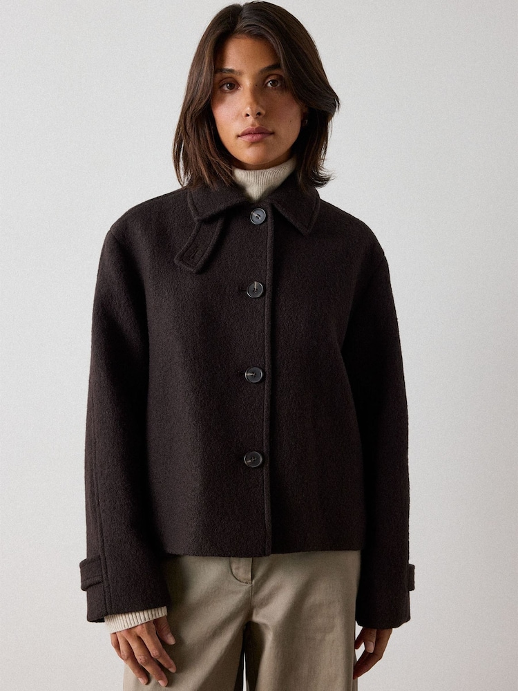 Whistles Brown Short Textured Wool Coat - Image 4 of 4
